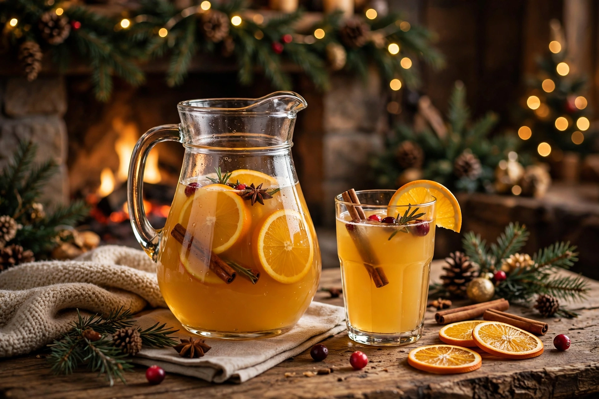 Spiked apple cider Christmas punch with cinnamon sticks